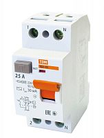 Выключатель дифференциальный (УЗО) ВД1-63 2п 25А 30мА тип AC | код. SQ0203-0008 | TDM